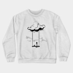 The girl sitting with her cat under a cloud Crewneck Sweatshirt